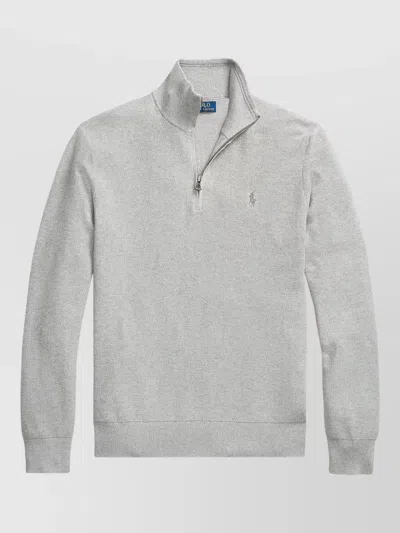 Polo Ralph Lauren Mockneck Sweater Quarter Zip Ribbed Trims In Gray