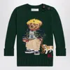 Polo Ralph Lauren Moss Green Cotton Polo Bear Sweater In Green