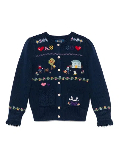 Polo Ralph Lauren Kids' Motif-embroidered Cardigan In Blue