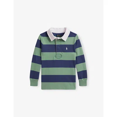 Polo Ralph Lauren Kids' Multi Boys' Striped Logo-embroidered Cotton Rugby Shirt In Green
