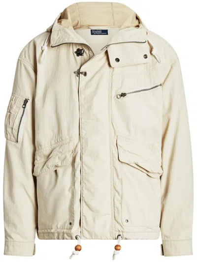 Polo Ralph Lauren Multi-pocket Hooded Cotton Jacket In Beige