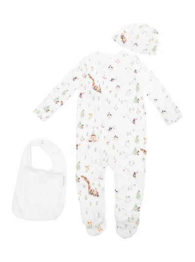 Polo Ralph Lauren Multicolor One-piece With Matching Beanie And Bib With All-over Polo Bear Print In Cotton Baby In White