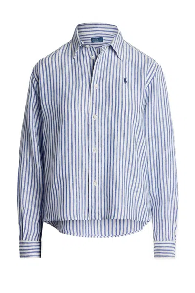 Polo Ralph Lauren Multicolor Striped Linen Shirt With Button-down Front In Blue