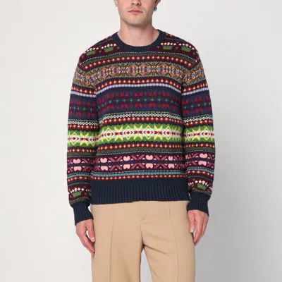 Polo Ralph Lauren Multicolored Crew Neck Sweater With Intarsia In Blue