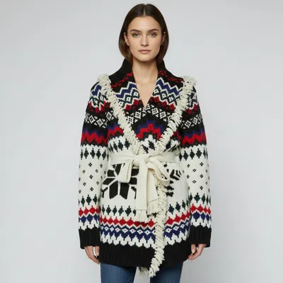 Pre-owned Polo Ralph Lauren Multicolour Pattern Knit Wool Fair Isle Shawl Collar Cardigan L