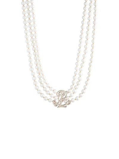 Polo Ralph Lauren Multirow Pearl Logo Collar Necklace In Gold