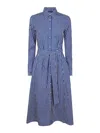 Polo Ralph Lauren Ashton Long Sleeve Tie Waist Shirtdress In Azul
