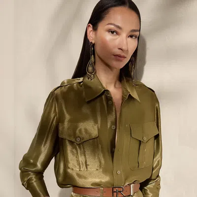 Polo Ralph Lauren Natalie Metallic Satin Shirt In Dusty Sage