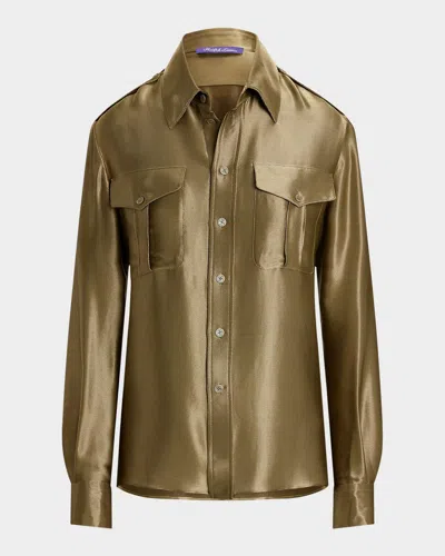 Polo Ralph Lauren Natalie Metallic Satin Shirt In Dusty Sage