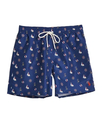 Polo Ralph Lauren Nautical-print Swim Shorts In Blue