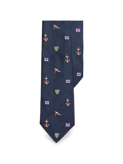 Polo Ralph Lauren Nautical-embroidered Silk Tie In Blue