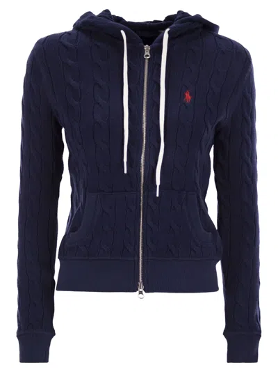 Polo Ralph Lauren Plaited Cotton Zip Sweatshirt In Blue
