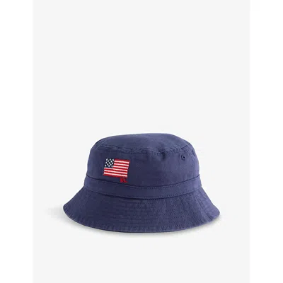POLO RALPH LAUREN NAVY BABY BOY' EMBROIDERED-FLAG COTTON BUCKET HA