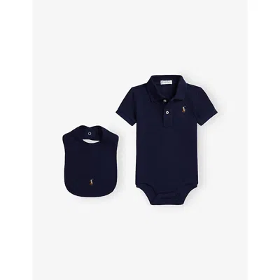 Polo Ralph Lauren Navy Baby Polo Pony Cotton Romper And Bib Gift Box Se In Blue