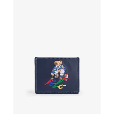 Polo Ralph Lauren Navy Bear-embroidered Leather Card Holder