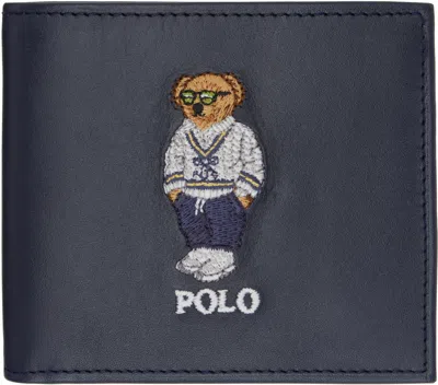 Polo Ralph Lauren Navy Bear Leather Billfold Wallet In Newport Navy