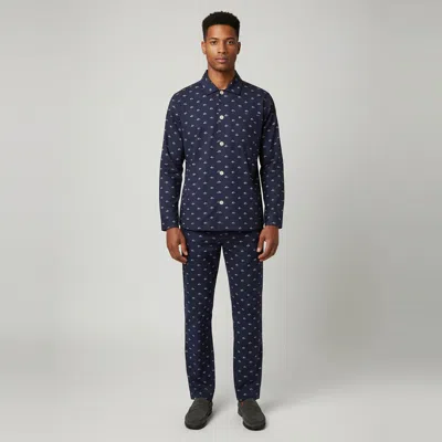 Pre-owned Polo Ralph Lauren Navy Blue All Over Logo Print Cotton Shirt & Pyjama Set S