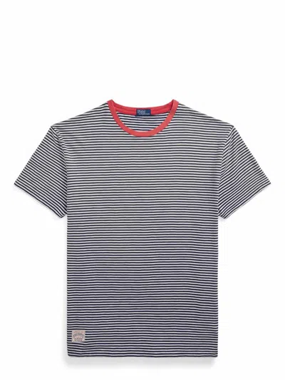 Polo Ralph Lauren Navy Blue And White Striped Crewneck T-shirt In Grey