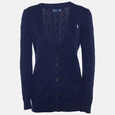 Pre-owned Polo Ralph Lauren Navy Blue Cable Knit Button Front Cardigan M