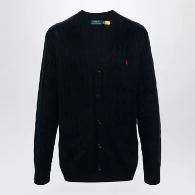 Polo Ralph Lauren Navy Blue Cable-knit Cotton Cardigan In Black