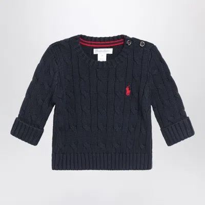 Polo Ralph Lauren Navy Blue Cable-knit Cotton Sweater In Animal Print
