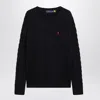 Polo Ralph Lauren Navy Blue Cable-knit Cotton Sweater In Black