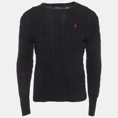 Pre-owned Polo Ralph Lauren Navy Blue Cable Knit Crewneck Jumper Xs
