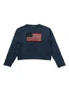 Polo Ralph Lauren Navy Blue Cable Knit Sweater With Embroidered Flag Design In Blue