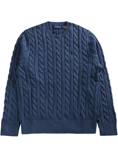 Polo Ralph Lauren Navy Blue Cable Knit Sweater With Signature Polo Pony Motif