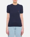 Polo Ralph Lauren Blue Cable Knit T-shirt With Embroidered Logo In Cotton Woman In Navy Blue