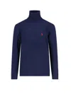 Polo Ralph Lauren Navy Blue Cable Knit Turtleneck Sweater With Embroidered Logo
