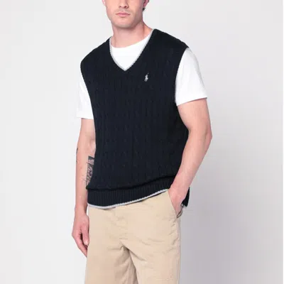 Polo Ralph Lauren Navy Blue Cable-knit Vest In Black