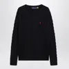 Polo Ralph Lauren Navy Blue Cable-knit Cotton Sweater In Black