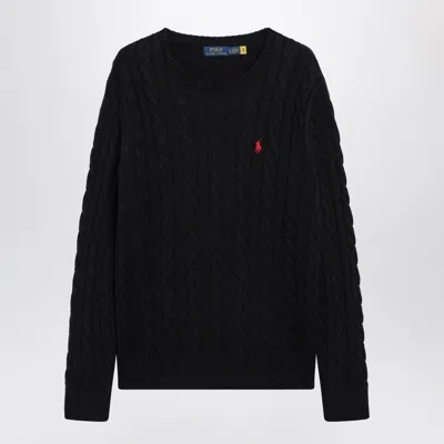 Polo Ralph Lauren Navy Blue Cable-knit Cotton Sweater In Black