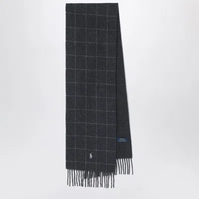 POLO RALPH LAUREN POLO RALPH LAUREN NAVY BLUE CHECKED SCARF WITH LOGO EMBROIDERY