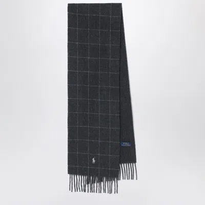 Polo Ralph Lauren Navy Blue Checked Scarf With Logo Embroidery