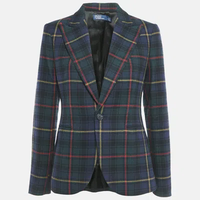 Pre-owned Polo Ralph Lauren Navy Blue Checks Wool Single Breasted Blazer Xs