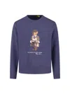 Polo Ralph Lauren Navy Blue Cotton Blend Sweatshirt With Iconic Bear Logo In Blue