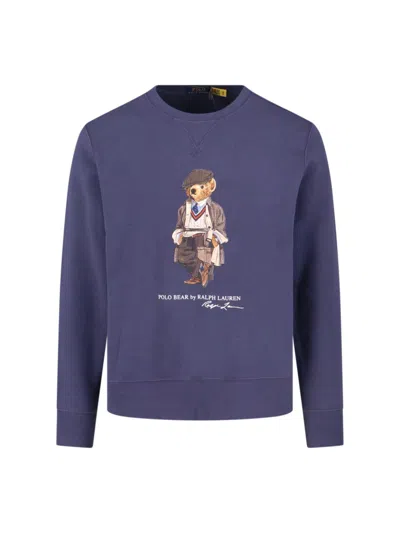 Polo Ralph Lauren Navy Blue Cotton Blend Sweatshirt With Iconic Bear Logo
