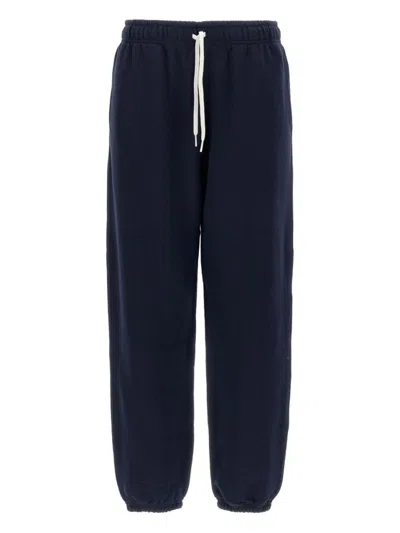 Polo Ralph Lauren Navy Blue Cotton Blend Trousers With Signature Embroidery
