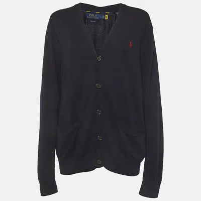 Pre-owned Polo Ralph Lauren Navy Blue Cotton Buttoned Knit Cardigan L