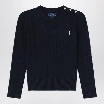 POLO RALPH LAUREN NAVY BLUE COTTON CABLE-KNIT JUMPER