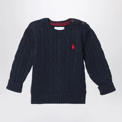 Polo Ralph Lauren Navy Blue Cable-knit Cotton Sweater In Animal Print