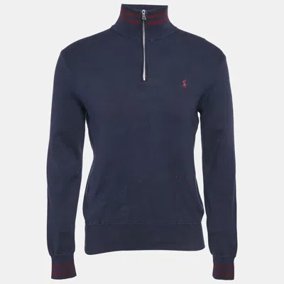 Pre-owned Polo Ralph Lauren Navy Blue Cotton Knit Half-zip Sweater M