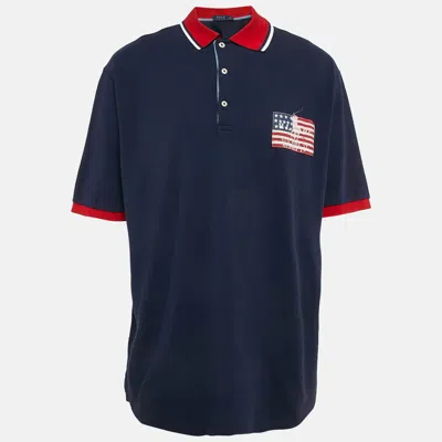 Pre-owned Polo Ralph Lauren Navy Blue Cotton Pocket Printed Polo T-shirt Xl
