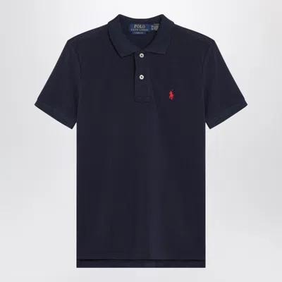 Polo Ralph Lauren Navy Blue Cotton Polo Shirt With Embroidered Logo In Black