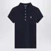Polo Ralph Lauren Navy Blue Cotton Polo Shirt With Embroidered Logo In Black