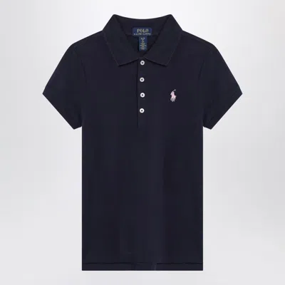 Polo Ralph Lauren Navy Blue Cotton Polo Shirt With Embroidered Logo In Black