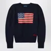 Polo Ralph Lauren Blue Sweater With Flag And Monogram In Blue