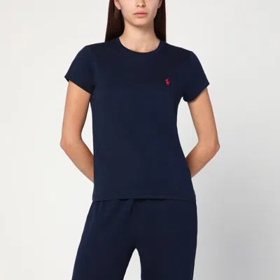 POLO RALPH LAUREN NAVY BLUE COTTON T-SHIRT WITH LOGO